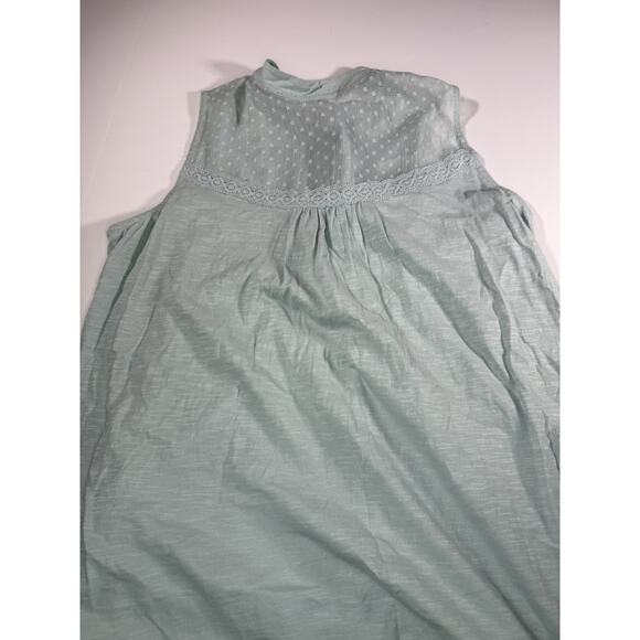 Logo Lori Goldstein L Blue Green Sleeveless Button Down Lace Ruffle Blouse - Picture 6 of 6